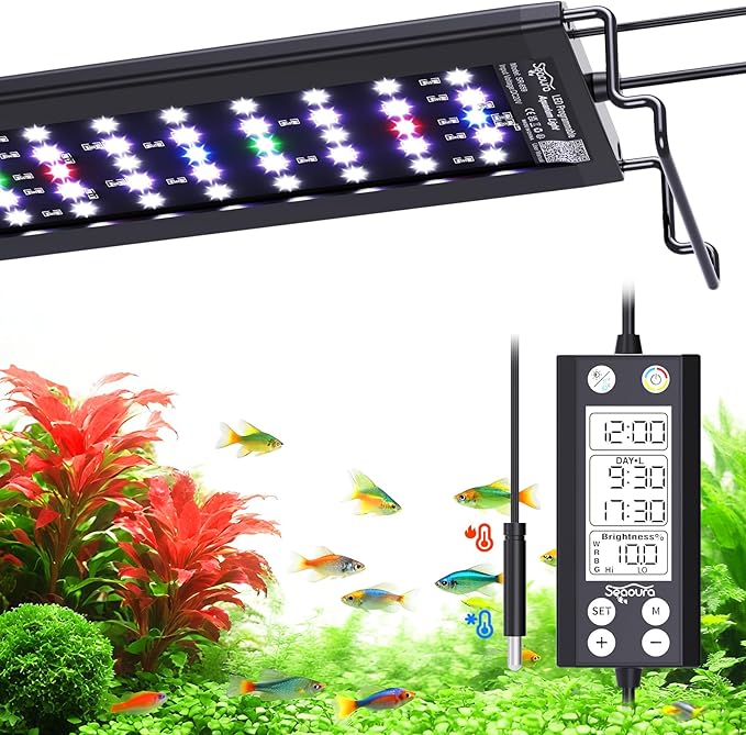 Aquarium Plant Light with Temperature Detector, 18-24in Full Spectrum Fish Tank Lights, 24/7 Programmable with Power Off Memory, WRGB Custom, 20 Level Dimmable for Freshwater Aquariums