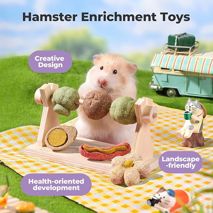 mini&moe Hamster Chew Toys for Teeth - Guinea Pig Chews and Treats Natural Hamster Enrichment Toys Improve Dental Health for Rat, Bunny, Chinchilla, Gerbils and Small Animal