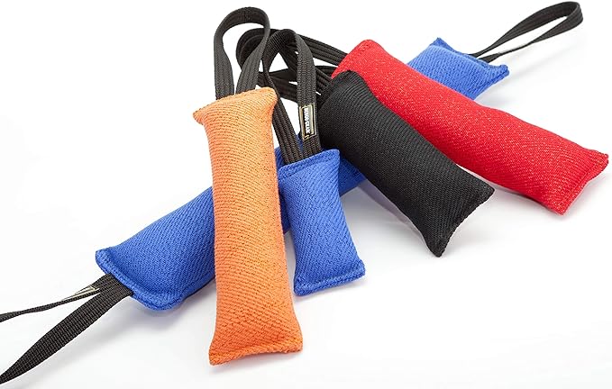 Dingo Gear French Linen tug Toy for Dog, Dog Bumper for Training, Agility, tug of war, Dog bite Pillow for Strong Dog, 1handle 18" Orange S00084