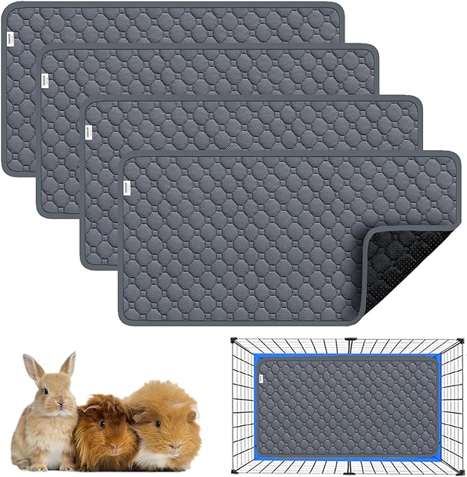 Guinea Pig Cage Liners, Washable Guinea Pig Bedding for C&C Cage 2x1 4 Pack, Reusable & Anti Slip & Waterproof, Absorbent Guinea Pig Pee Pad for Small Animal, Rabbit, Bunny, Chinchilla