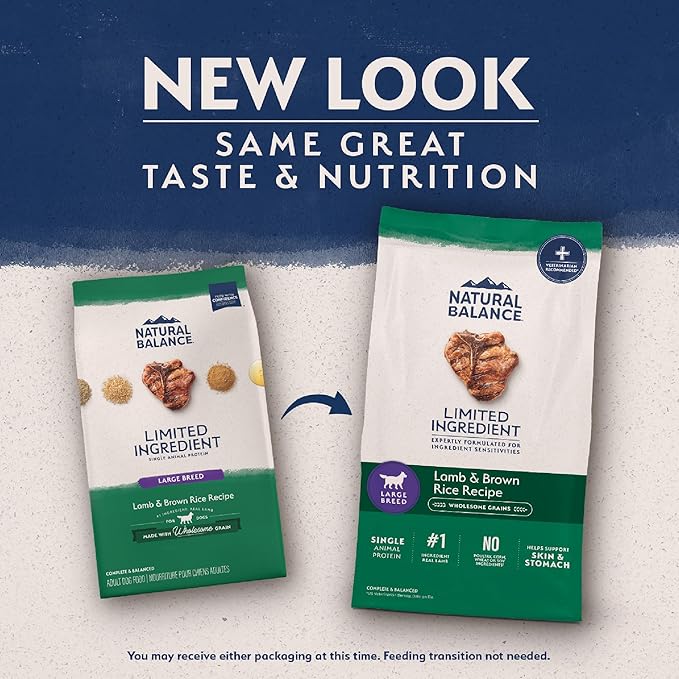Natural Balance Limited Ingredient Large Breed Adult Dry Dog Food with Healthy Grains, Lamb & Brown Rice Recipe, 26 Pound (Pack of 1)