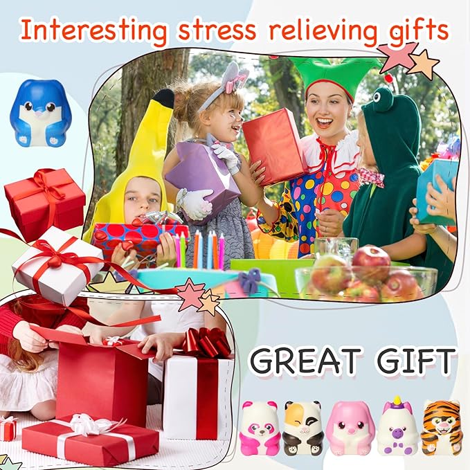 24 Pcs Animal Squishy Toys for Kids, Slow Rising Squeeze Stress Relief Toys, Kawaii Jumbo Squishies Party Favors for Boys Girls Goodie Bag Stuffers, Pinata Stuffers,Carnival Prizes,Classroom Rewards