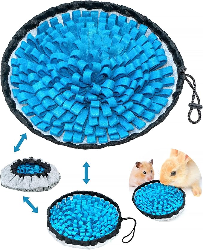 Rabbit Foraging Mat, Guinea Pigs Toys for Boredom, MWAOWM 12" x 12" Polar Fleece Snuffle Feeding Mat Small Pet Puzzle Toy Bed for Bunny Hamster Chinchillas Ferrets