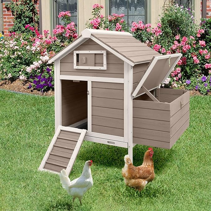 Large Chicken House with Nesting Box, Small Chicken Coop Hen Pet House with Removable Trays, Outdoor Indoor Rabbit Hutch Poultry Cage with Ramp (36.2" L x 26" W x 38.3" H)