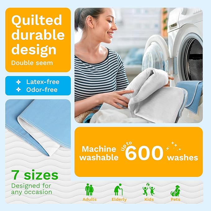 GREEN LIFESTYLE Washable Underpads for use as Incontinence Bed Pads, Reusable pet Pads, Great for Dogs, Cats, Bunny & Seniors (48 Pack - 30x34) Blue