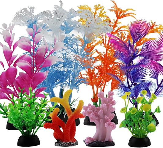 Fish Tank Decorations Plants with Resin Coral, 8 pcs Aquarium Decor