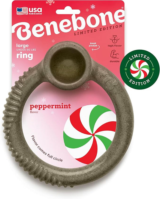 Benebone Peppermint Ring – Limited Edition Holiday Flavor, Durable Chew Toy for Aggressive Chewers, Made in USA, Large