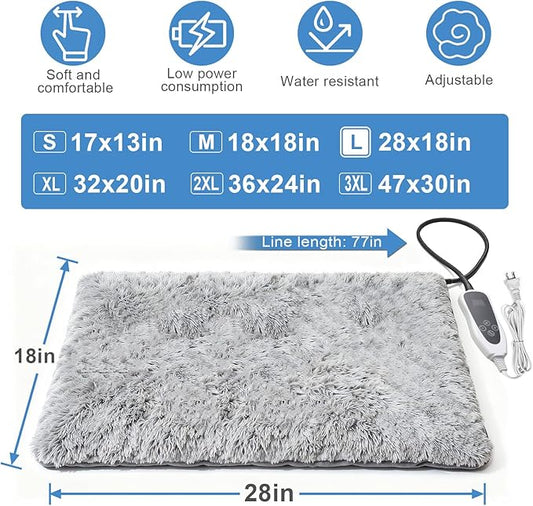 Puppy Heating Pad 28x18 in with Smart Thermostat Switch and Power Line Protection Tube,Obtained MET and UL Dual Certification,Waterproof Pet Heating Pad for Dogs - Gray