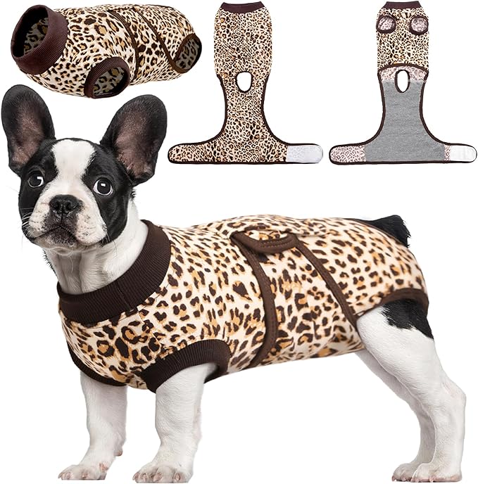 Kuoser Recovery Suit for Dogs, Dog Recovery Suit Female Doggie Onesie for Surgery, Post-Op Onesie for Female & Male Dogs, Soft Protective Wear, BrownLeopard M