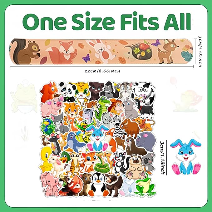 74PCS Forest Animals Party Favor 50PCS Woodland Party Stickers&24PCS Slap Bracelets Jungle Animals Birthday Supplies Team Gift Fillers School Classroom games Rewards Supplies