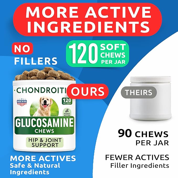 Glucosamine Chondroitin Dog Hip & Joint Supplement - Joint Pain Relief - Hip & Joint Chews for Dogs - Joint Support Large Breed - Senior Doggie Vitamin Pills Joint Health - (240 Treats - Peanut Butte)