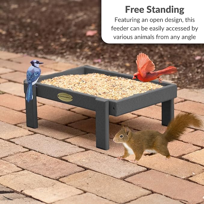 Amish American Made Platform Bird Feeder, Free Standing Ground Bird Feeders for Outdoors, for Wild Birds, Chicken, Squirrel, Gift for Birdwatchers (Dark Gray with Reinforcement)
