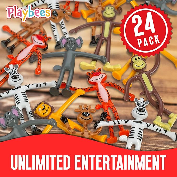 Bendable Mini Zoo Animals - 24 PCK - Durable Plastic & Flexible Animal Figures - Stress Relief Toys for Kids & Adults - Bendable Rainforest Creature Toys - Piñata Fillers, Goody Bag Stuffers