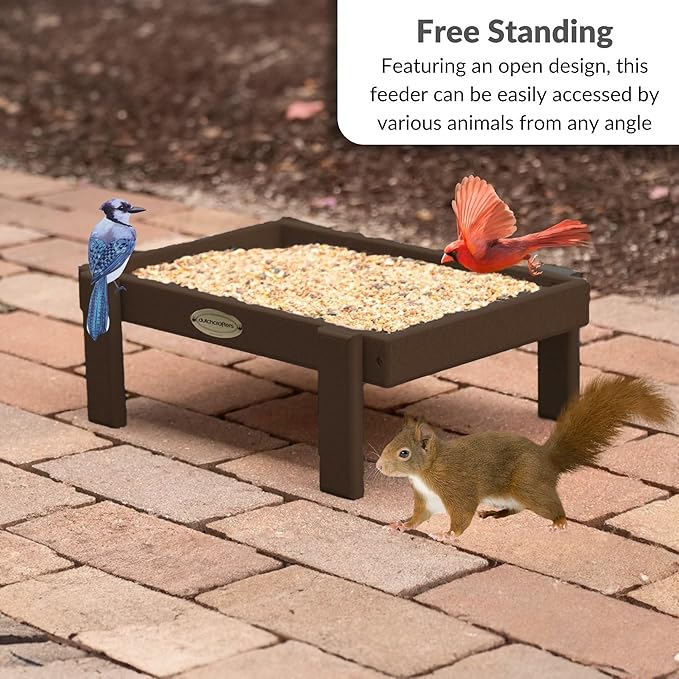 Amish American Made Platform Bird Feeder, Free Standing Ground Bird Feeders for Outdoors, with Raised Seed Tray for Wild Birds, Chicken, Squirrel, Gift for Birdwatchers (Milwaukee Brown)