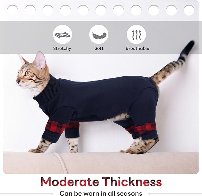 PUMYPOREITY Comfy Cat Pajamas, Versatile Cat Shirt for All-Day Wear, Soft Stretchy Sweater with Back Snap for Easy Wear, Breathable Recovery Suit for Surgery Recovery, L, Blue