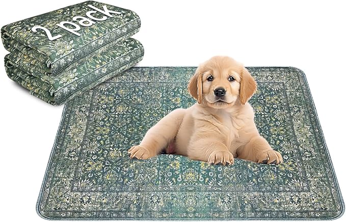 Washable Pee Pads for Dogs, 2 Pack 18'' x 24'' Reusable Non-Slip Puppy Pads with Super Absorbent, Waterproof Rug for Training Travel Whelping Housebreaking Incontinence Crate