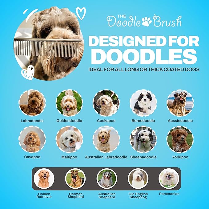 Dog Combs for Grooming, Metal Comb for Dogs, Goldendoodle, Doodle Dog Grooming Comb, Great for Poodle, Labradoodle, Cockapoo & Goldendoodle - Finishing Combs for Dogs & Doodles