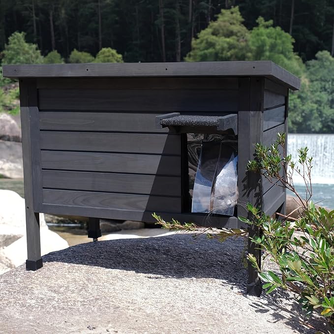 Outdoor Insulated Cat House for Stray Cats Weatherproof Shelter with Openable Asphalt Roof and Escape Door