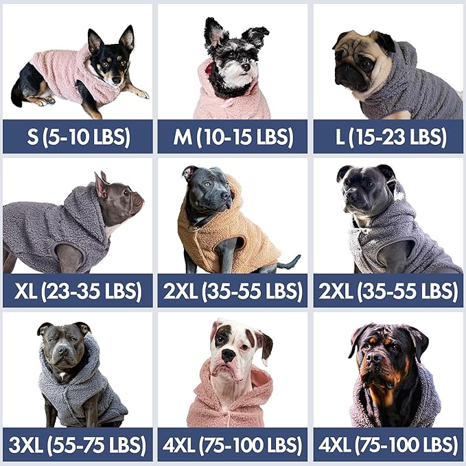 Spark Paws Teddy Dog Sweater, Sherpa Jacket Vest with Warm Fleece Lining, Winter Coat Suitable for Small Medium Large XL XXL Breeds - Grey - L