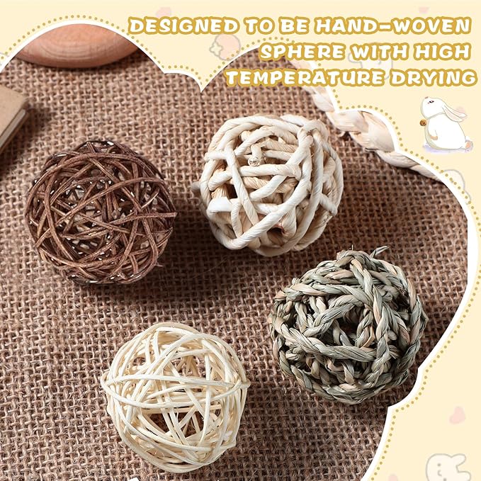 24 Packs Guinea Pigs Toys Small Animals Play Balls Chew Gnawing Treats Bunny Toys Hay Grass Balls for Small Animals Entertainment PET Cage Accessories