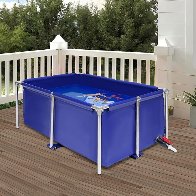 47''x31''x19'' Foldable Canvas Aquaculture Tank, Fish Breeding Container Hatchery Pool Reservoir with Drain Valve & Waterproof Coating for Indoor Outdoor Home Farming of Lobsters Shrimps