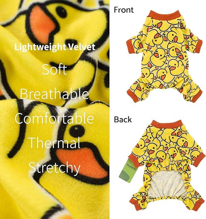Fitwarm Funny Duck Dog Pajamas, Dog Winter Clothes for Small Dogs Girl, Lightweight Velvet Pet Jumpsuit, Cat Onesie, Yellow, Large
