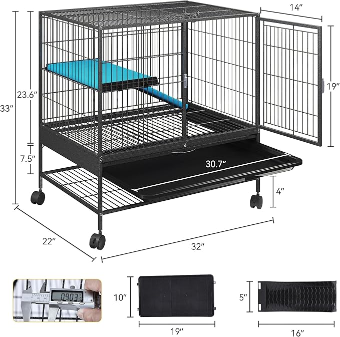 DWVO 2-Tiers Small Animal Cage with Wheels, Indoor Critter Nation Cage for Ferrets, Chinchillas, Guinea Pigs, Large Hamsters, Rabbits, Hedgehogs