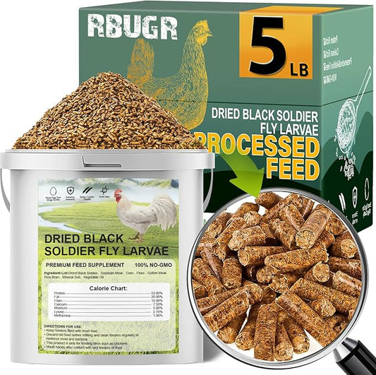 Chicken Feed, 5lb Dried Black Soldier Fly Larvae Pellets for Chickens, Processed Chicken Food for Laying Hens, Organic Chickens Feed with More Protein & Calcium Than Mealworms