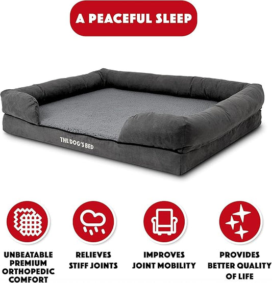 The Dog’s Bed, XL Grey Plush 43.5x34,Solid Memory Foam, Pain Relief: Arthritis, Hip & Elbow Dysplasia, Post Surgery, Lameness, Supportive, Calming, Waterproof Washable Cover, Veterinary Approved