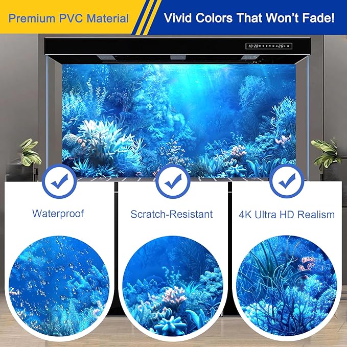 Aquarium Background & Fish Tank Background – Ultra HD Static Cling, No Tape, No Residue, Vibrant Underwater Scenery for Stunning Aquarium Decorations, Blue Ocean Theme 17.7 X 35.4 Inches