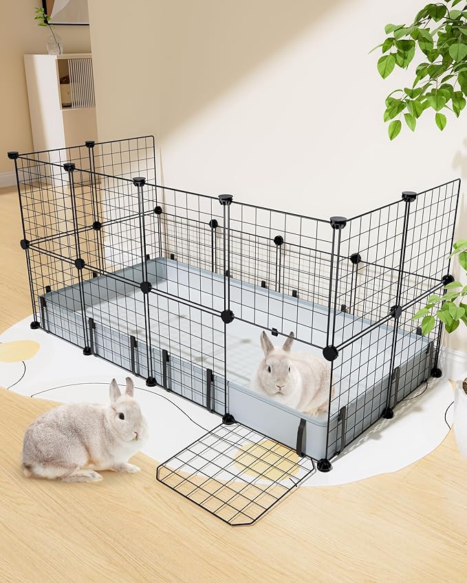 BUCATSTATE 20 Panels Guinea Pigs Cages, Small Animal Playpen with Waterproof Mat, 47" L*24" W*12" H Metal Hedgehog Enclosure with Door, C&C Cage for Bunny Rabbit Chinchillas