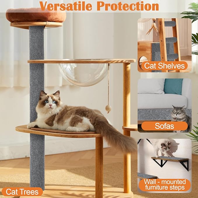 Cat Scratch Furniture Protector - 78.7" x 13.8" Trimmable Self-Adhesive Cats Claws Scratch Pads, DIY Cat Climbing Couch Protector for Scratch Post Cat Tree Replacement Indoor (Light Gray)