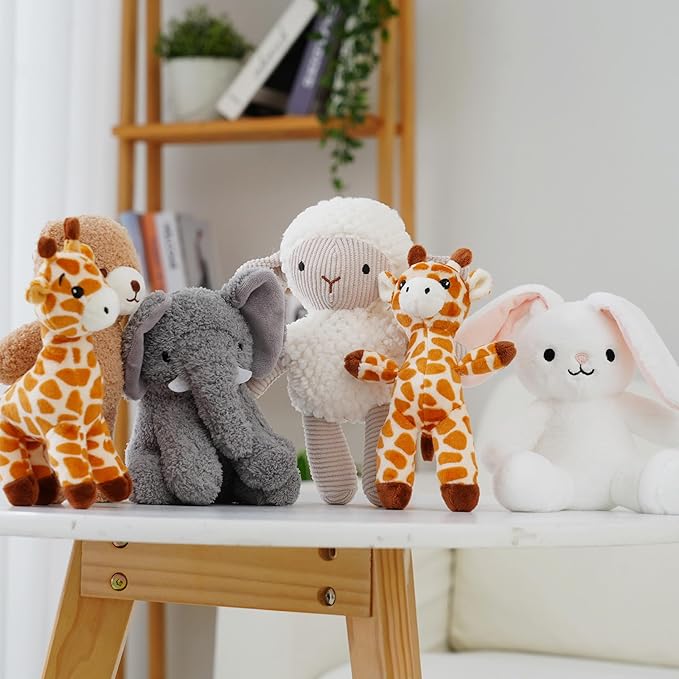 6 Pcs Stuffed Animals Bulk, 8 Inch Jungle Animals Stuffed Toys, Zoo Stuffed Animals Set, Small Stuffed Safari Animals, Lion Sheep Elephants Bear Giraffe Bunny for Party Animal Themed