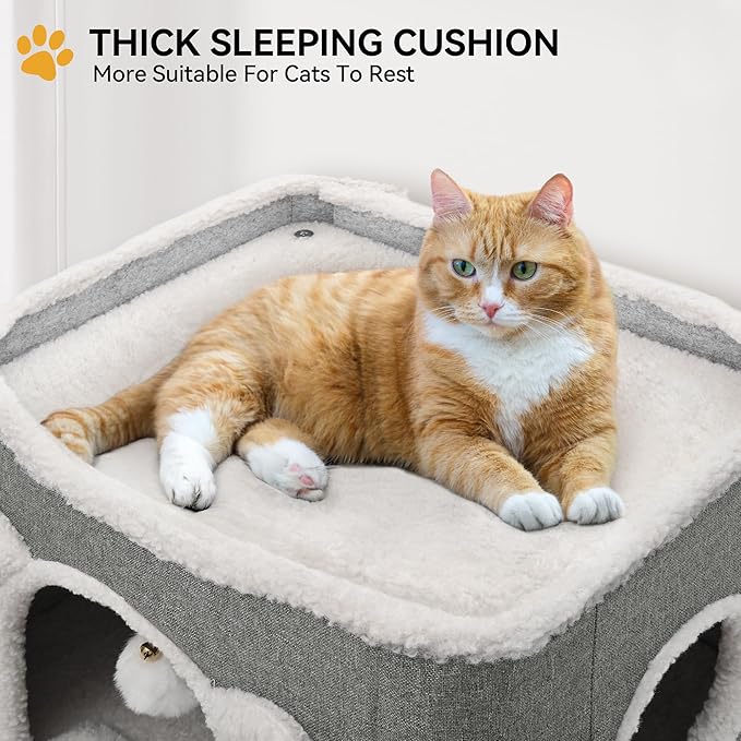 YITAHOME 3-Tier Cat House, Cat Beds for Indoor Cats, Modern Cat Condo with Highway Cave, Scratch & Itching Post, Climbing Stand, Cat Cube Playhouse for Multi Kittens, Grey