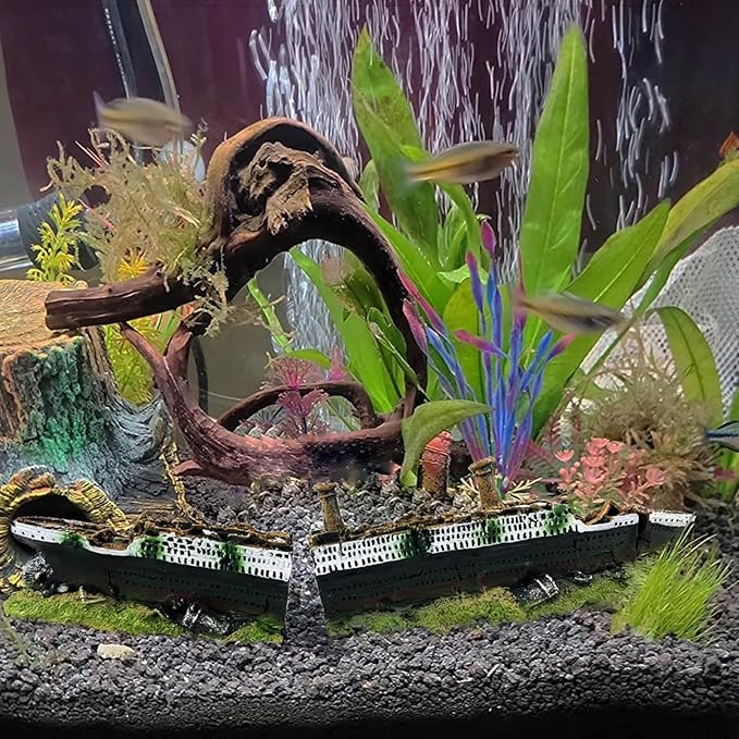 Titanic Shipwreck Aquarium Decorations Ship Wreckage Aquarium Ornament for Fish Tank Sunken Ship Ornament Aquarium Environment Friendly Decorations – Medium （White）