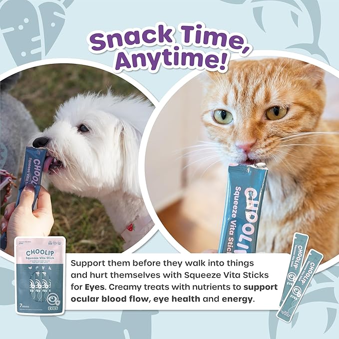 Squeeze Vita Stick Lickable Cat and Dog Treats – 7-Count Eye Support Sticks with Multivitamins, Soft Squeezable Paste for All Life Stages, Supporting Eye Health