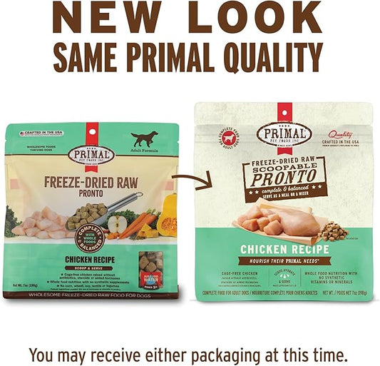 Primal Freeze Dried Dog Food, Pronto Mini Nuggets, Chicken; Scoop & Serve, Complete & Balanced Meal; Also Use As Topper or Treat; Premium, Healthy, Grain Free, High Protein Raw Dog Food (25 oz)