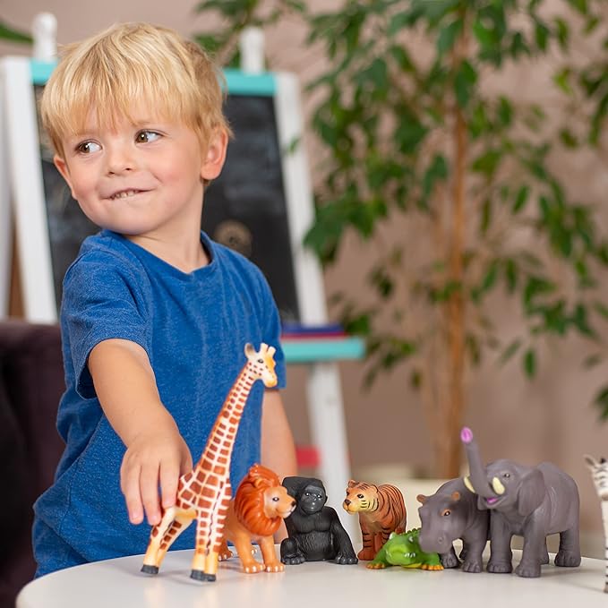Learning Minds Set of 8 Jumbo Safari Animals Figures - Zoo Animals for Toddlers 1-3 - Jungle Animals Figures - Toy Animals for Kids Age 18 Months Plus - Animal Toys for Kids 1,2,3 Years Old