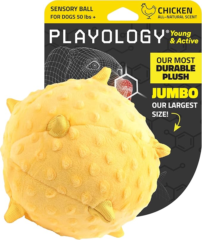 Playology Dog Toys | Puppy Toy Plush Sensory Ball for Dogs and Puppies for Dogs and Puppies | Jumbo Chicken Scented Toy - Easy to Clean and Made from Non Toxic Materials
