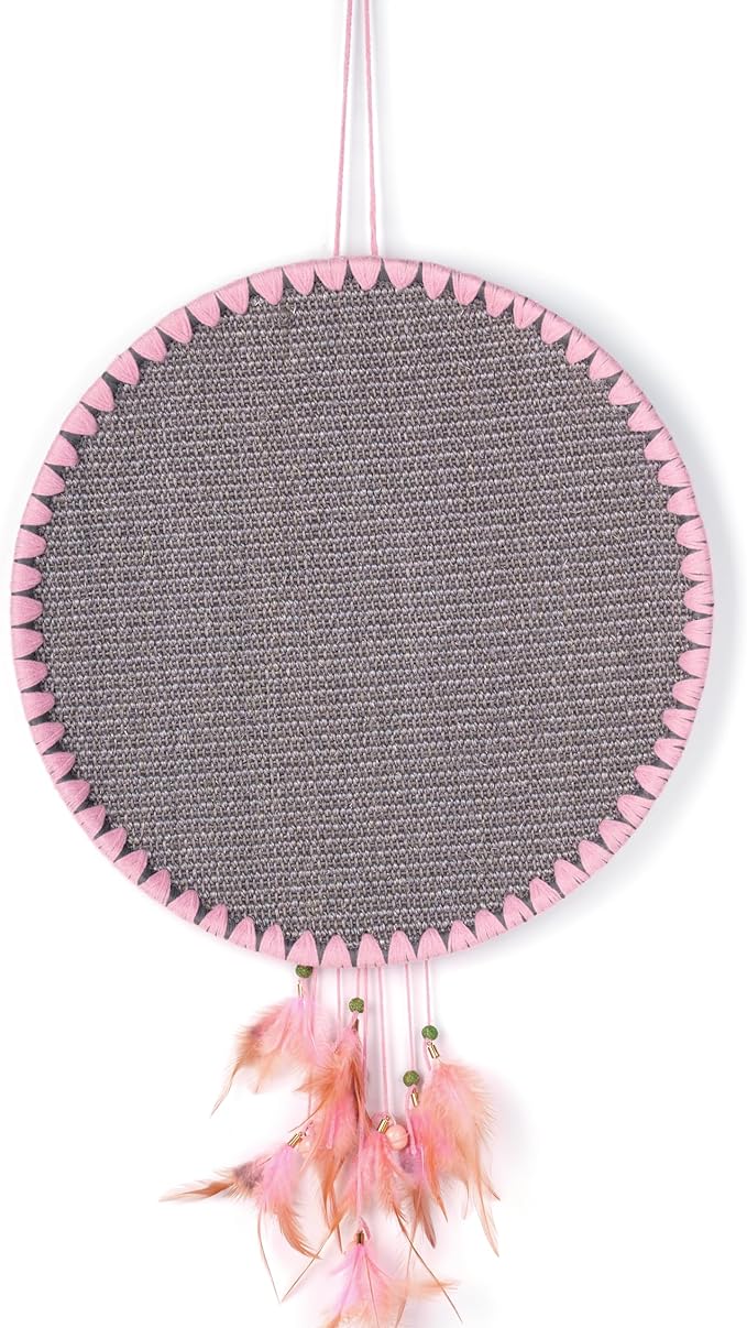 Cat Scratcher Mat for Indoor Cats Modern Carpets Nature Sisal Feather Tassel Round Horizontal Floor Wall Mounted Cat Scratching Pads Furniture Protector for Wall Couch Sofas