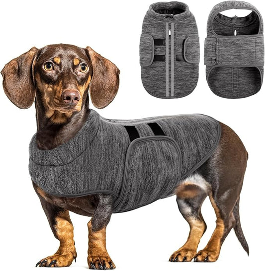 Queenmore Medium Dog Sweaters, Soft Fleece Vest Pullover Dog Jacket with Leash Hole, Warm Winter Dogs Clothes Cold Weather Doggy Dachshund Sweater for Medium Dogs Cats Boy or Girl (Cationic Gray, M)