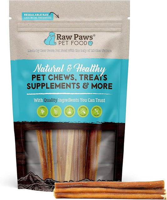 Raw Paws Thin Bully Sticks for Small Dogs, 6-Inch (15-Count) - Low Odor Bully Chews for Puppies - Free-Range Pizzle Sticks for Dogs - Single Ingredient Dog Chews - Rawhide Alternative - Long Lasting