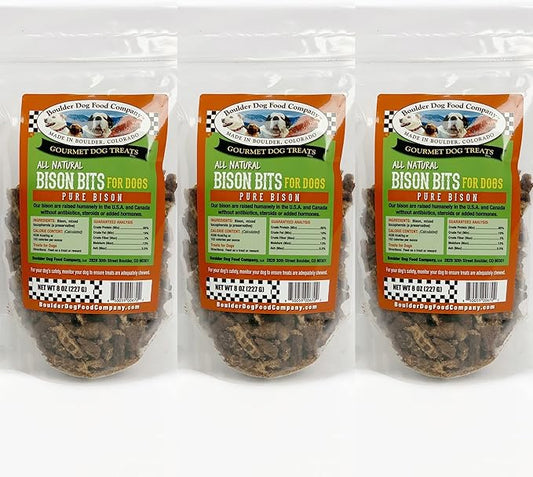 Boulder Dog Food Company All Natural Bits Dog Treats (3 Packs) - Dog Treats Made in USA Only (Bison, 8 oz)