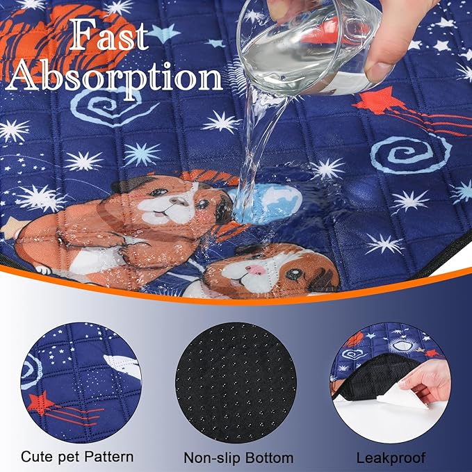 2 Pack Guinea Pig Cage Liners - Washable 47"X24" Bedding Pee Pad, Super Absorbent, Waterproof & Anti-Slip Reusable Mat for Rabbit, Hamster, Rat, Small Animal
