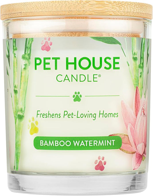Pet House Candles, Plant-Based Pet Candle Clean Burning, 60 Hour Burn Time with a Natural Fiber Wick - Bamboo Watermint