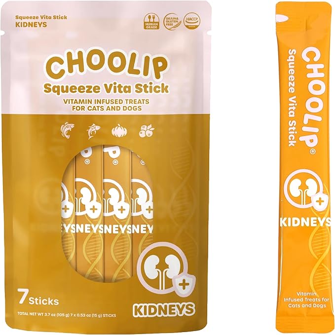 Squeeze Vita Stick Lickable Cat and Dog Treats – 7-Count Kidney Support Sticks with Multivitamins, Soft Squeezable Paste for All Life Stages, Supporting Kidney Health