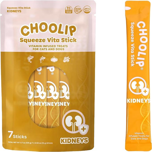 Squeeze Vita Stick Lickable Cat and Dog Treats – 7-Count Kidney Support Sticks with Multivitamins, Soft Squeezable Paste for All Life Stages, Supporting Kidney Health