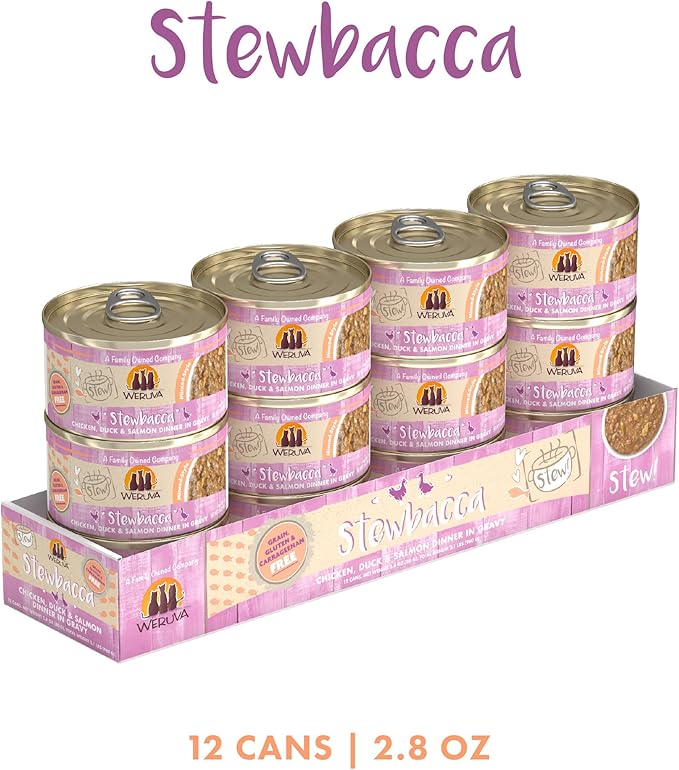 Weruva Classic Cat Stews!, Stewbacca with Chicken, Duck & Salmon in Gravy, 2.8oz Can (Pack of 12)