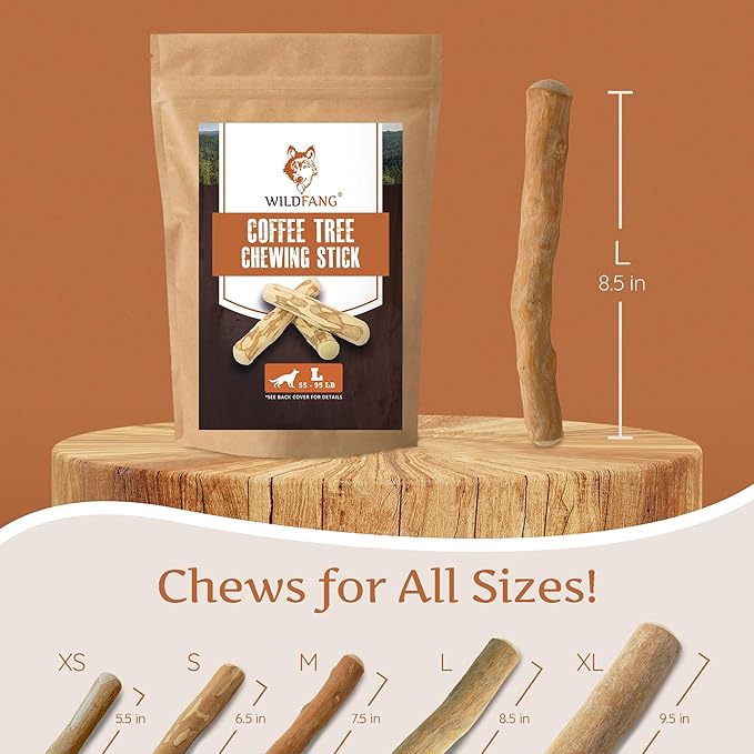 Wildfang® Coffee Wood Dog Chew, Large – Tough Chew Toys for Aggressive Chewers, Dog Teething Toys for Puppies, Training for Chewing Muscles, Coffee Tree Sticks for Large Dogs (55–99 lbs), Pack of 3
