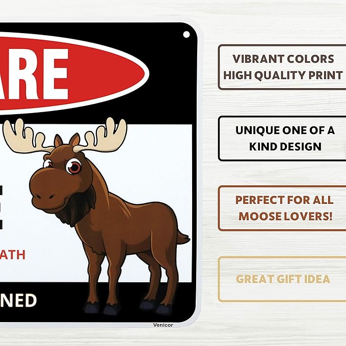 Venicor Moose Sign Decor - 8 x 12 Inches - Aluminum - Moose Gifts Home Wall Decorations